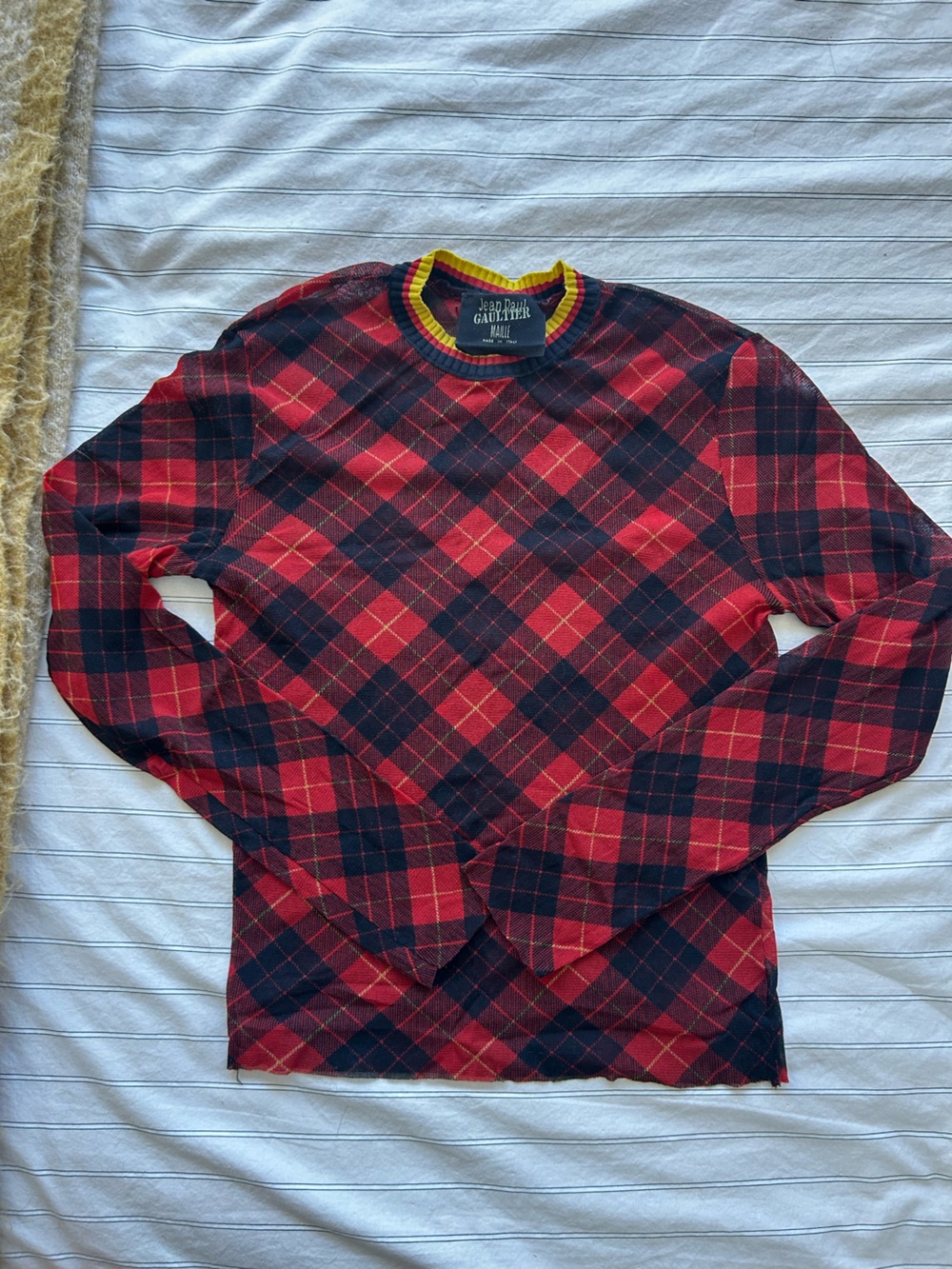 Jean Paul Gaultier Plaid Sheer Mesh Top